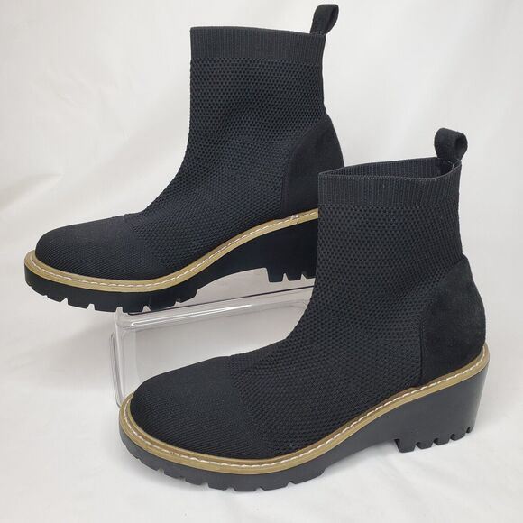 Nicole Miller Black LeLe Platform Wedge Sock Ankle Booties - Size 10 - Picture 1 of 8